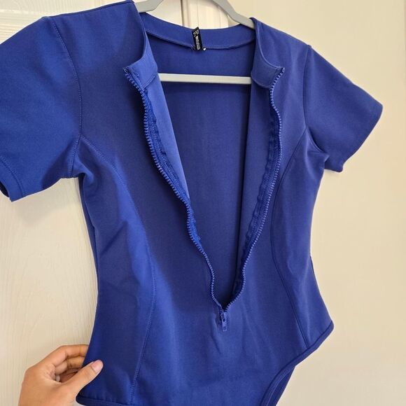PrettyLittleThing Colbalt Scuba Zip-Up One-Piece Swimsuit Bodysuit Medium - Picture 6 of 10